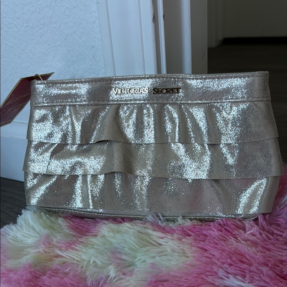 Victoria's Secret Gold Ruffled Cosmetic Bag